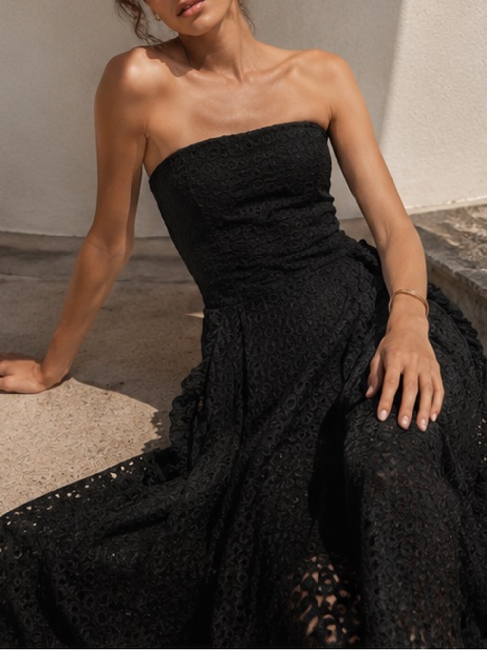 Strapless Black Lace Maxi Dress | Elegant Evening Gown | Formal Event, Prom